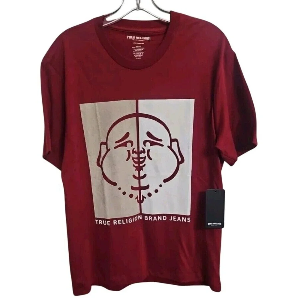 True Religion Men's Half Face Buddha T-Shirt Red‎ Size Large NWT $59